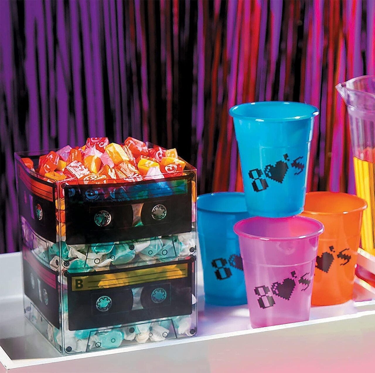 4E’s Novelty Cassette Tape Bucket Centerpiece (8 Pack) – Retro 80s Party Decorations, 90s Party Decor